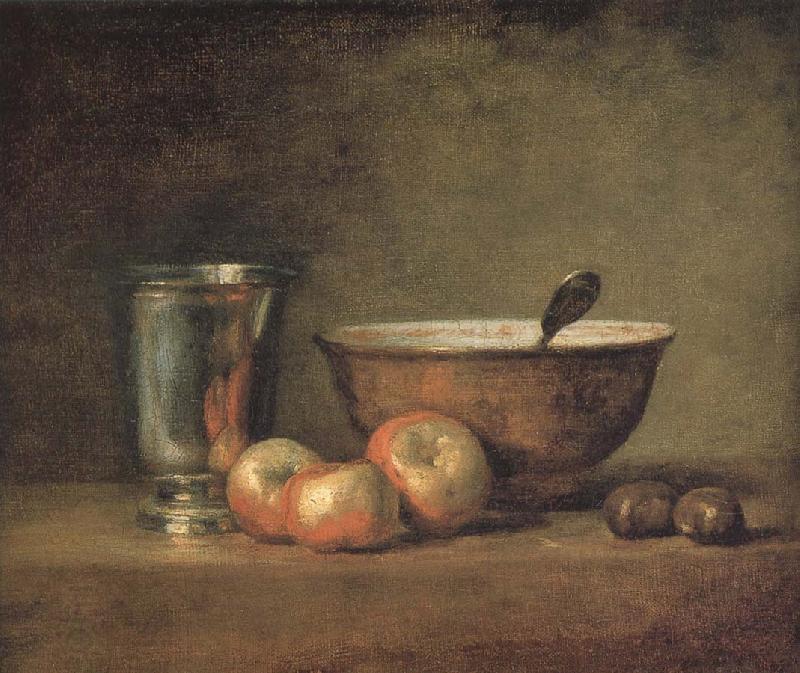 Jean Baptiste Simeon Chardin Three apple two millet bowls and silver wine class China oil painting art